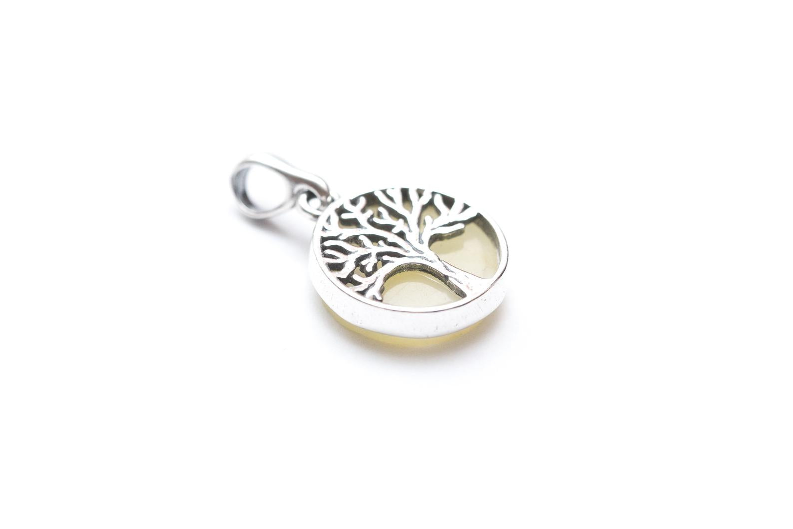 Mini White Amber Tree of Life Pendant- Necklaces- Baltic Beauty