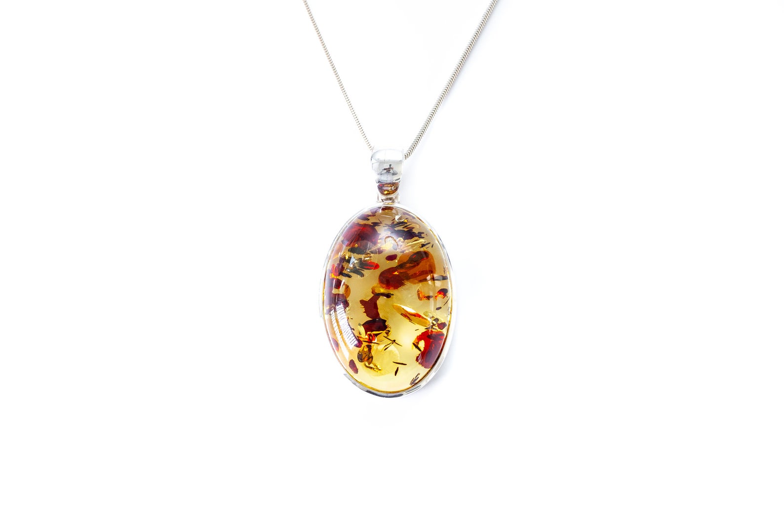 Unique Oval Citrus Amber Pendant- Necklaces- Baltic Beauty