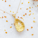 OOAK Gold Blossom Back Citrus Amber Pendant- Necklaces- Baltic Beauty