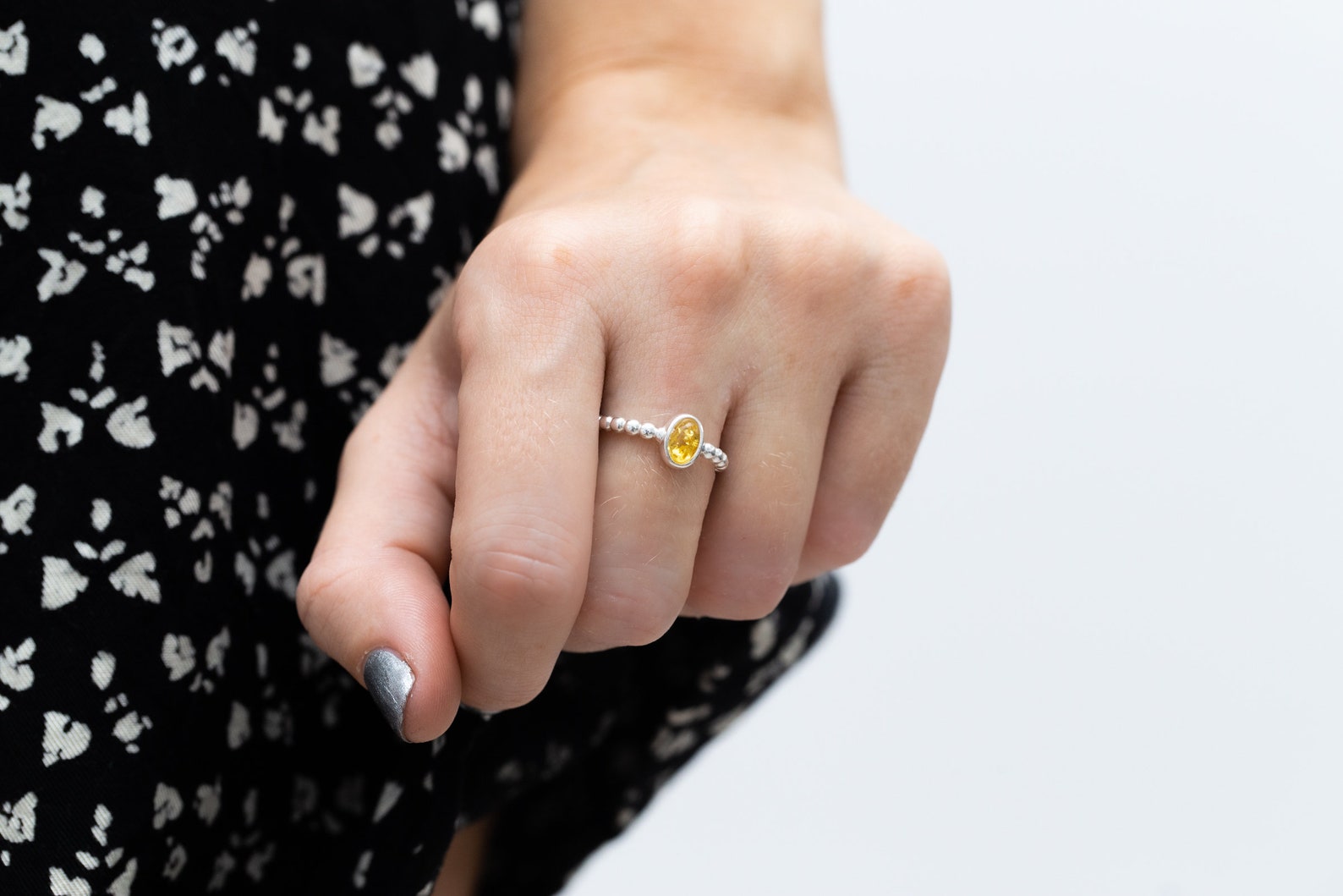 Yellow Amber Bubble Stacking Ring- Rings- Baltic Beauty