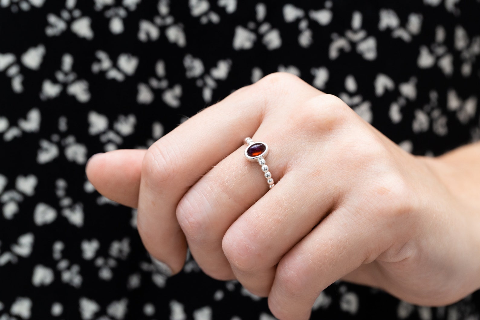 Cherry Amber Bubble Stacking Ring- Rings- Baltic Beauty