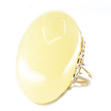 Handmade Elegant Oval Yellow Amber Cocktail Ring- Rings- Baltic Beauty