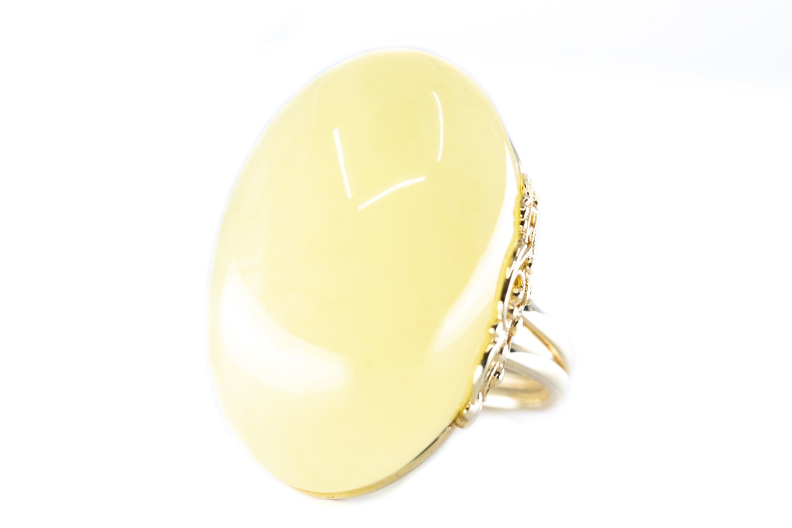Handmade Elegant Oval Yellow Amber Cocktail Ring- Rings- Baltic Beauty