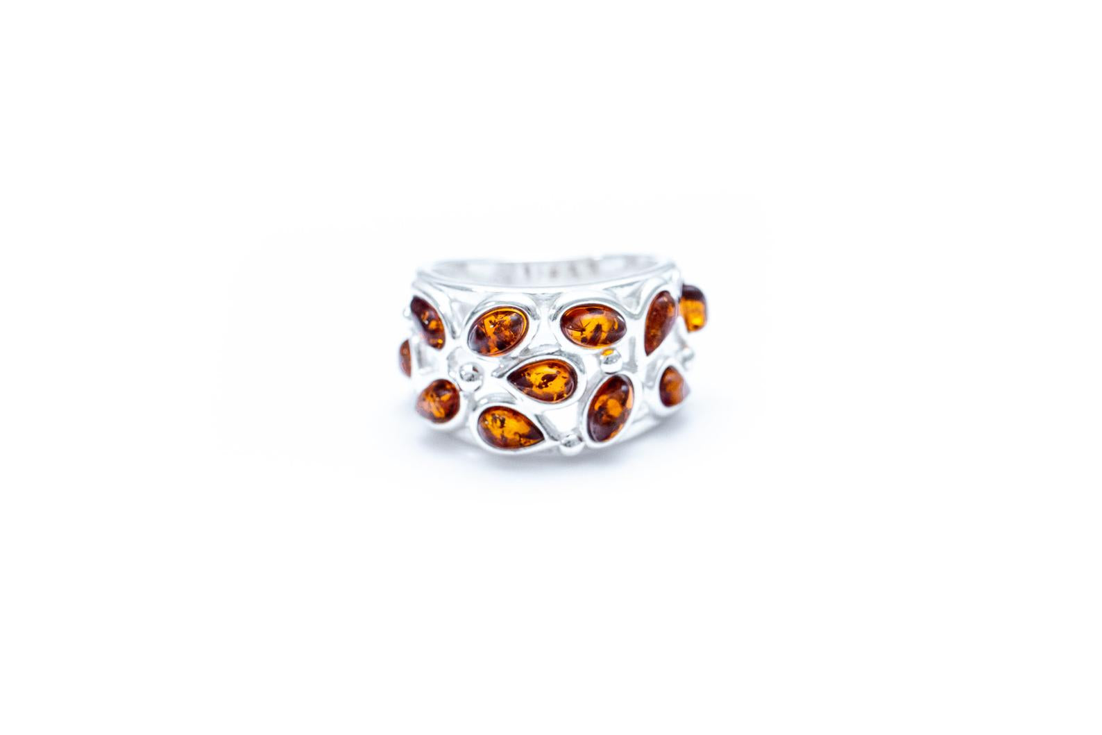 Floral Amber Cuff Ring- Rings- Baltic Beauty