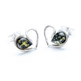 Green Amber Heart Stud Earrings- Earrings- Baltic Beauty