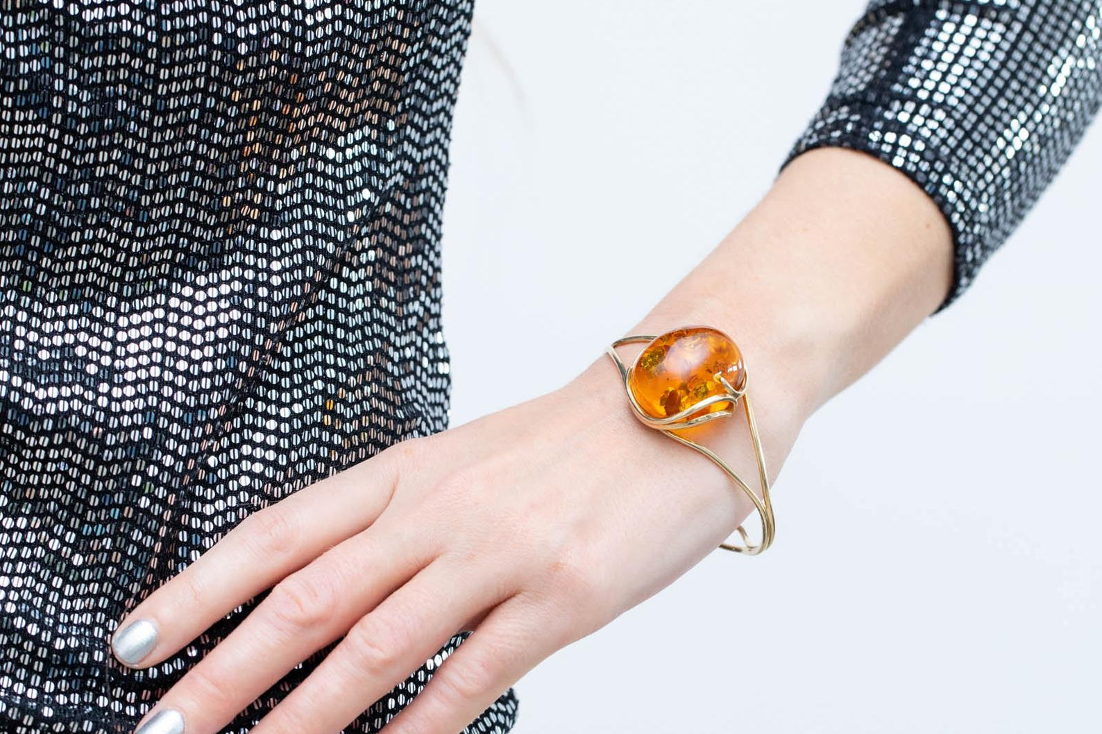 Handmade Minimal Gold Kissed Amber Bangle- Bracelets- Baltic Beauty