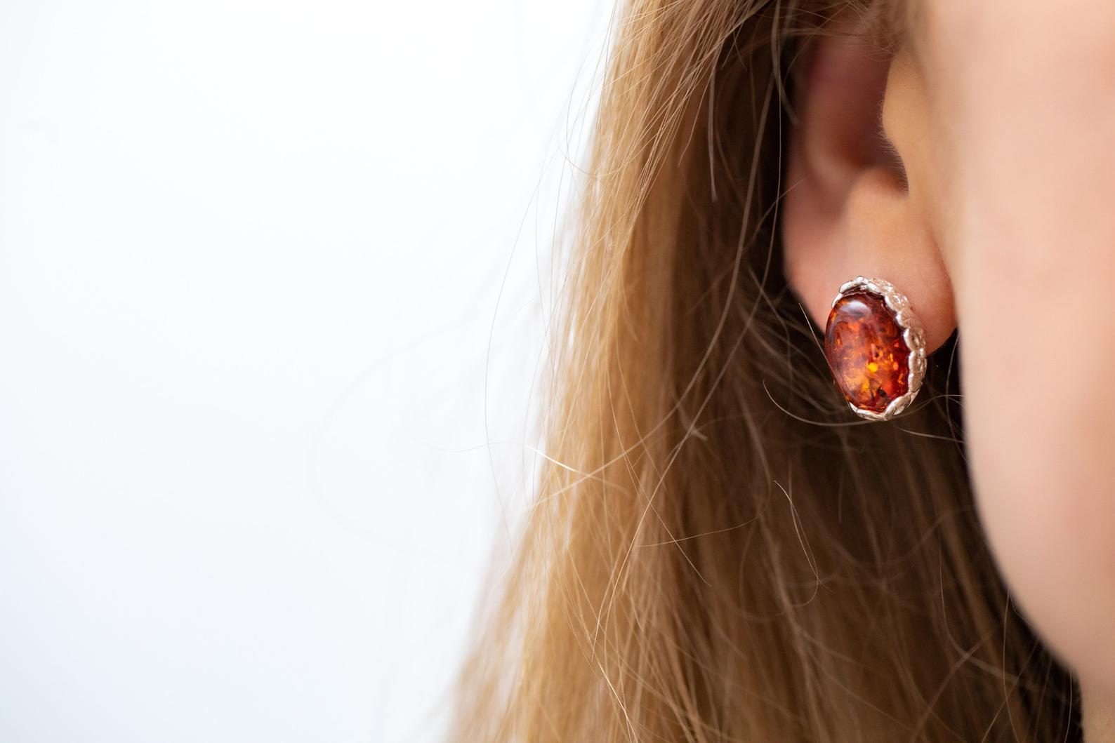 Floral Frame Amber Stud Earrings- Earrings- Baltic Beauty