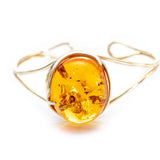 Handmade Minimal Gold Kissed Amber Bangle- Bracelets- Baltic Beauty