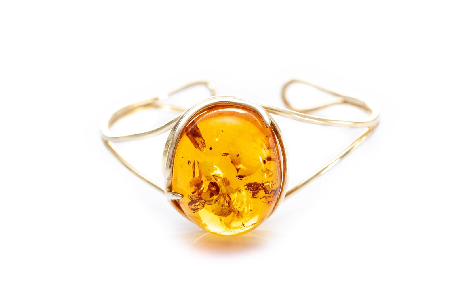 Handmade Minimal Gold Kissed Amber Bangle- Bracelets- Baltic Beauty