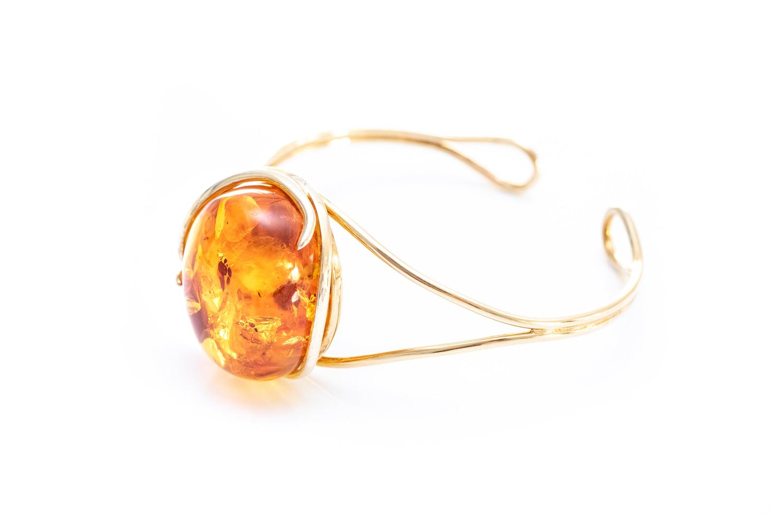 Handmade Minimal Gold Kissed Amber Bangle- Bracelets- Baltic Beauty