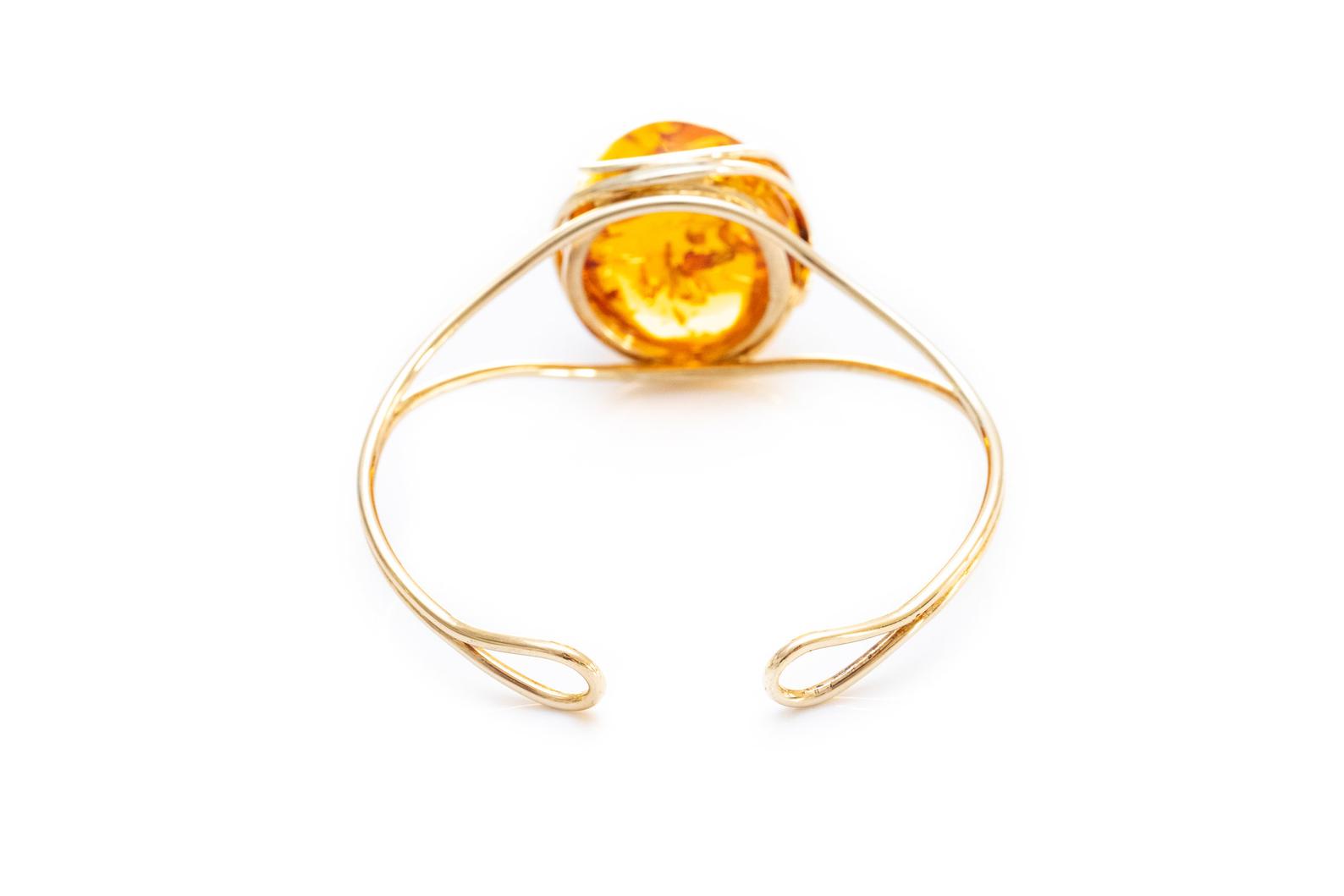 Handmade Minimal Gold Kissed Amber Bangle- Bracelets- Baltic Beauty