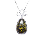 Lotus Motif Midi Green Amber Pendant- Necklaces- Baltic Beauty