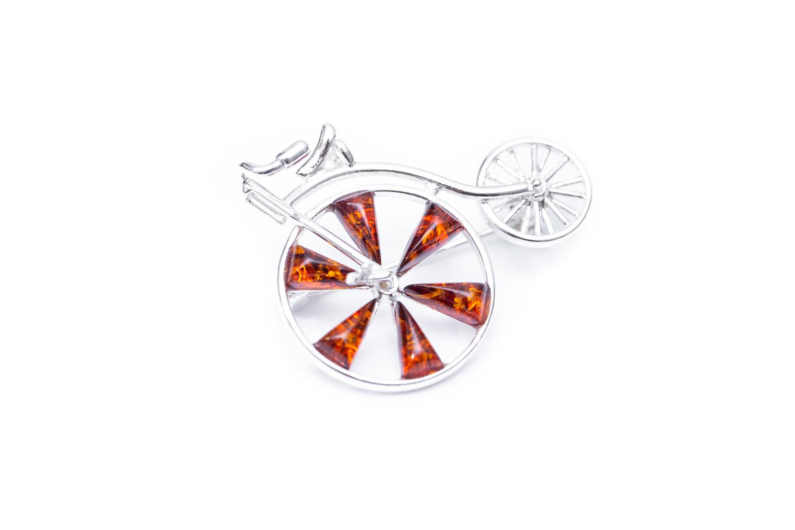 Amber Detail Penny Farthing Brooch- Brooches- Baltic Beauty