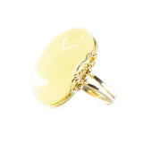 Handmade Elegant Oval Yellow Amber Cocktail Ring- Rings- Baltic Beauty