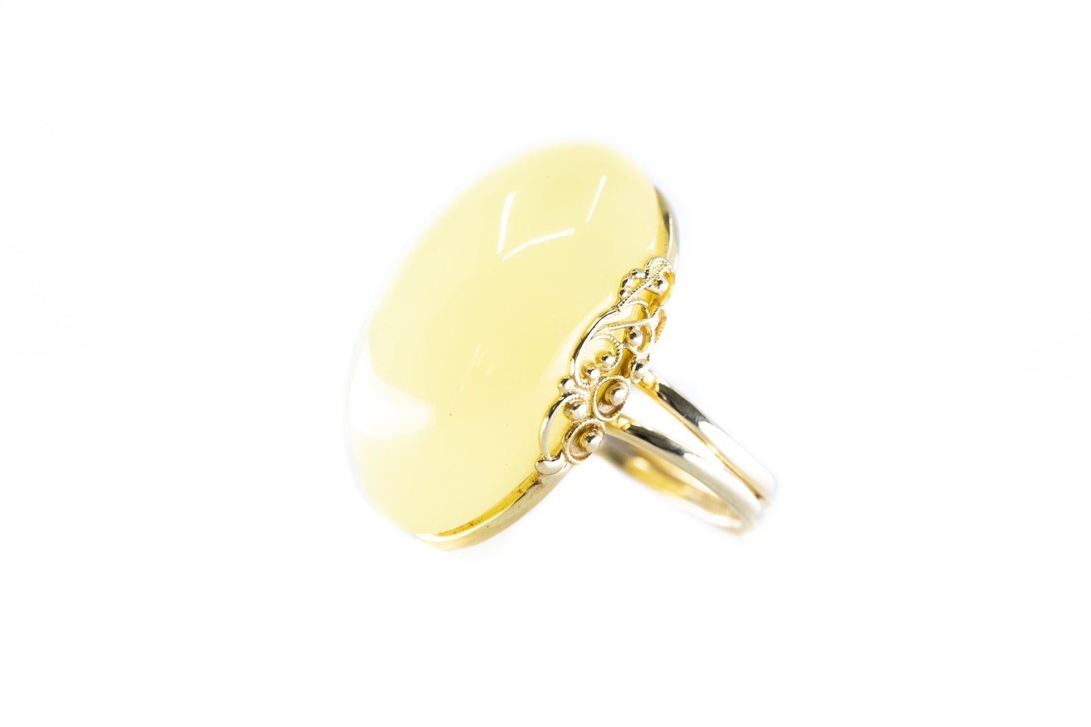 Handmade Elegant Oval Yellow Amber Cocktail Ring- Rings- Baltic Beauty