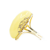 Handmade Elegant Oval Yellow Amber Cocktail Ring- Rings- Baltic Beauty