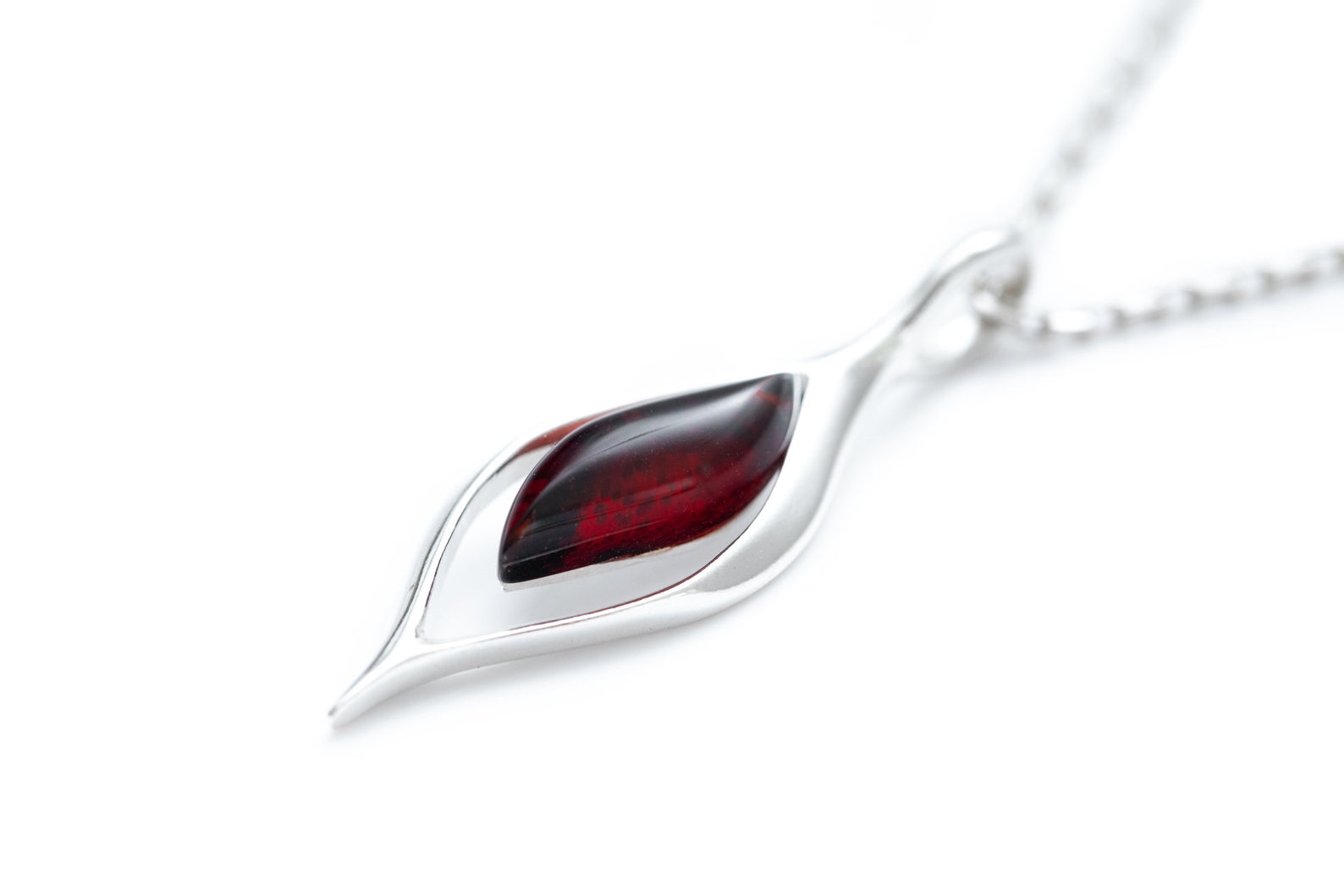 Small Droplet Cherry Amber Pendant- Necklaces- Baltic Beauty