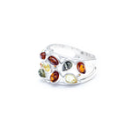 Floral Multicolour Amber Cuff Ring- Rings- Baltic Beauty