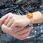 Handmade Minimal Gold Kissed Amber Bangle- Bracelets- Baltic Beauty