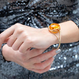 Handmade Minimal Gold Kissed Amber Bangle- Bracelets- Baltic Beauty