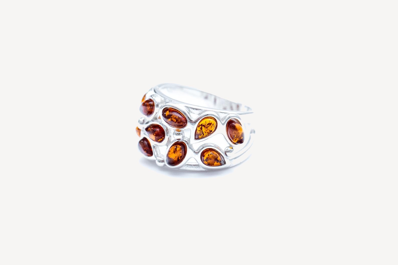 Floral Amber Cuff Ring- Rings- Baltic Beauty