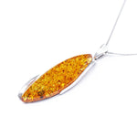 Thin Amber Pendant with Flakes- Necklaces- Baltic Beauty