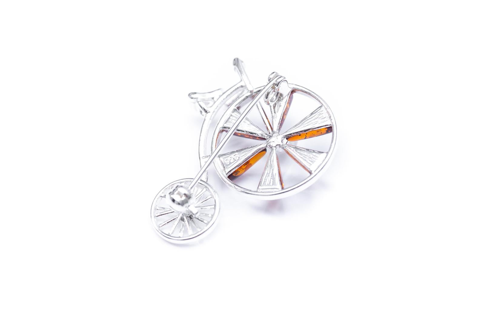 Amber Detail Penny Farthing Brooch- Brooches- Baltic Beauty