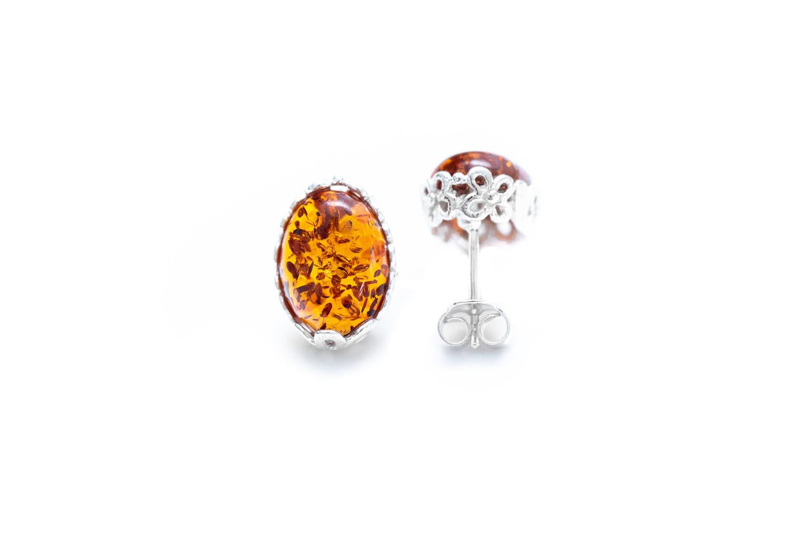 Floral Frame Amber Stud Earrings- Earrings- Baltic Beauty