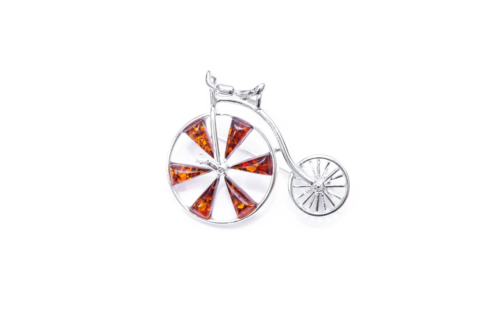 Amber Detail Penny Farthing Brooch- Brooches- Baltic Beauty