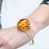 Handmade Minimal Gold Kissed Amber Bangle- Bracelets- Baltic Beauty