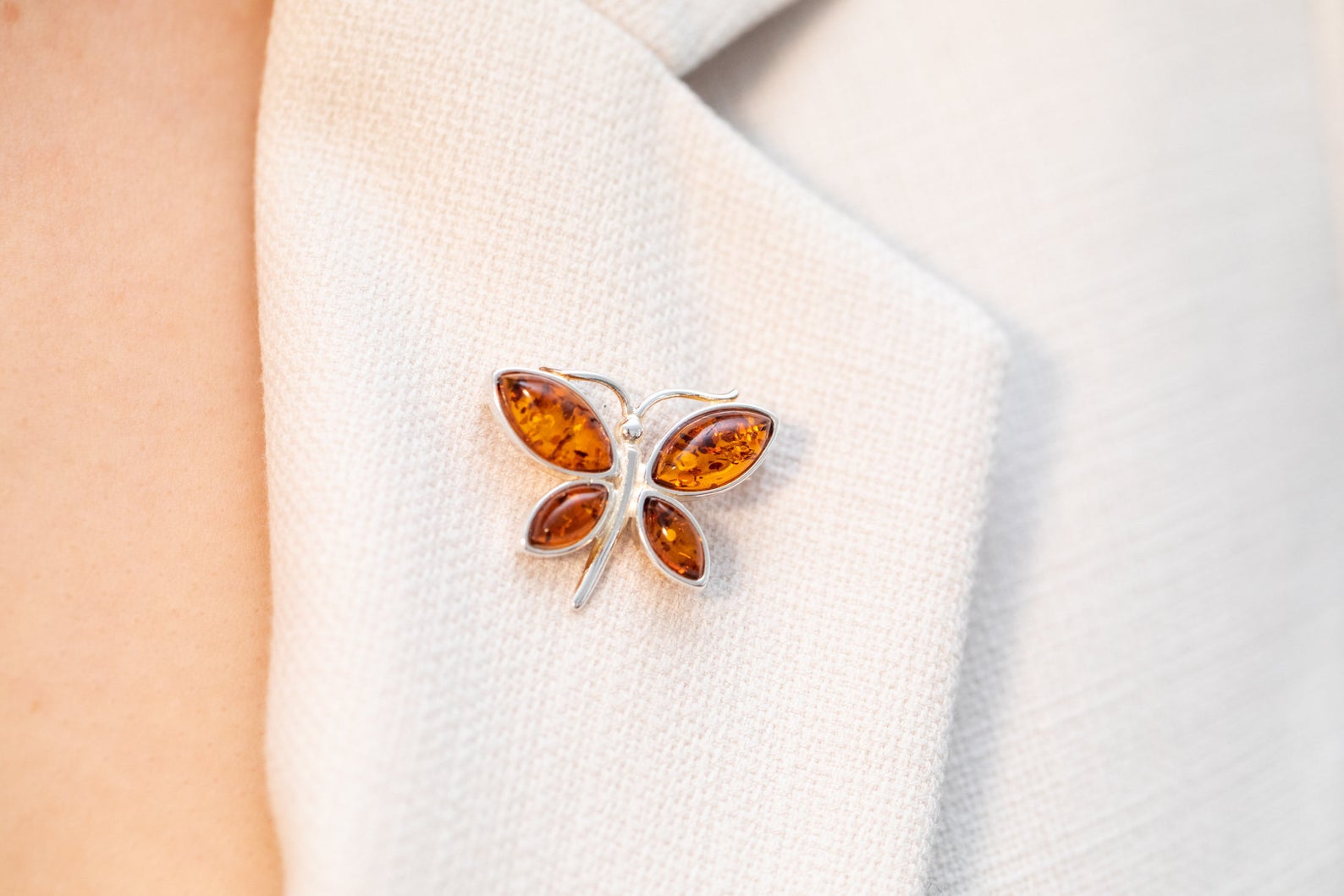 Small Amber Butterfly Brooch- Brooches- Baltic Beauty