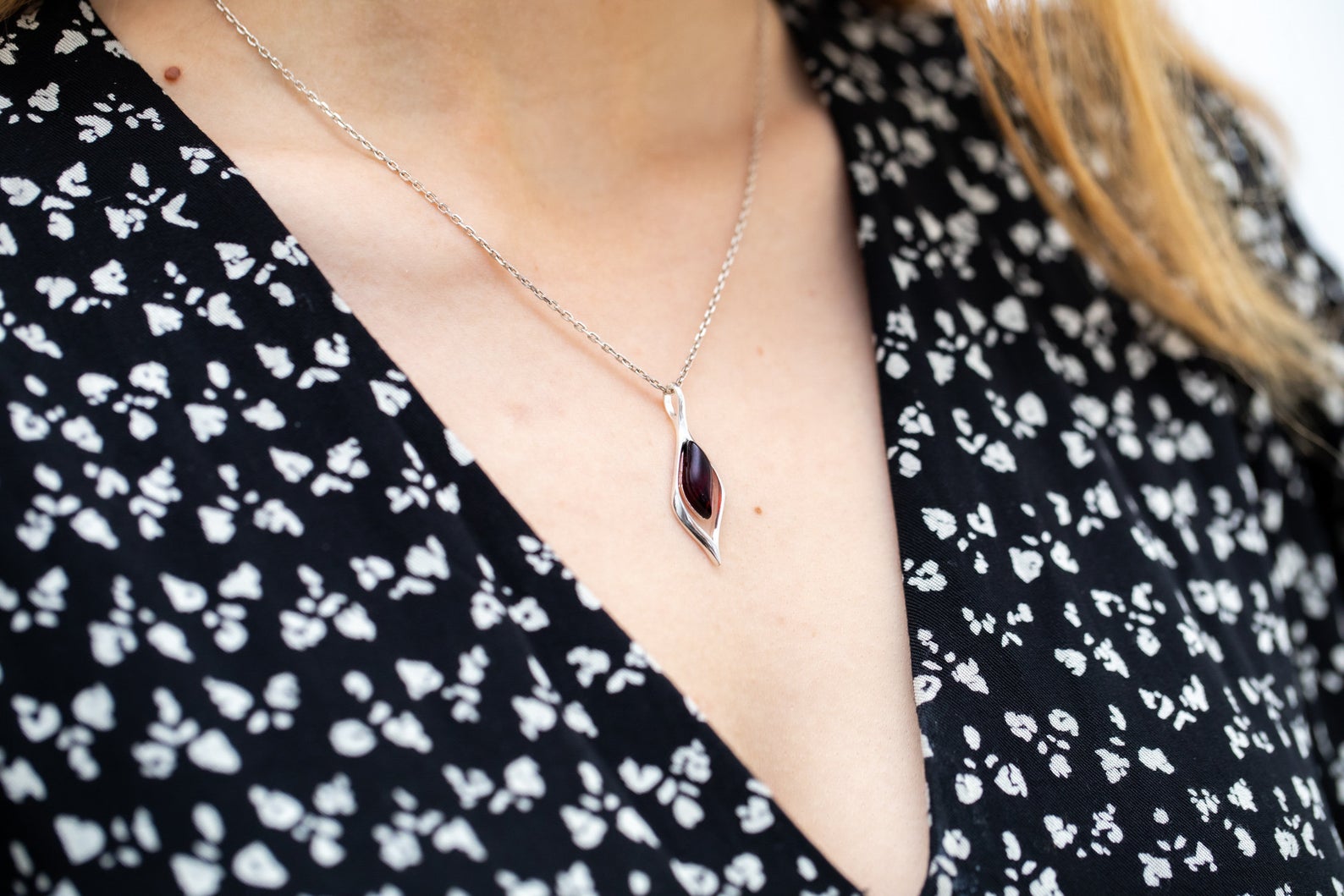 Small Droplet Cherry Amber Pendant- Necklaces- Baltic Beauty