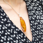 Thin Amber Pendant with Flakes- Necklaces- Baltic Beauty