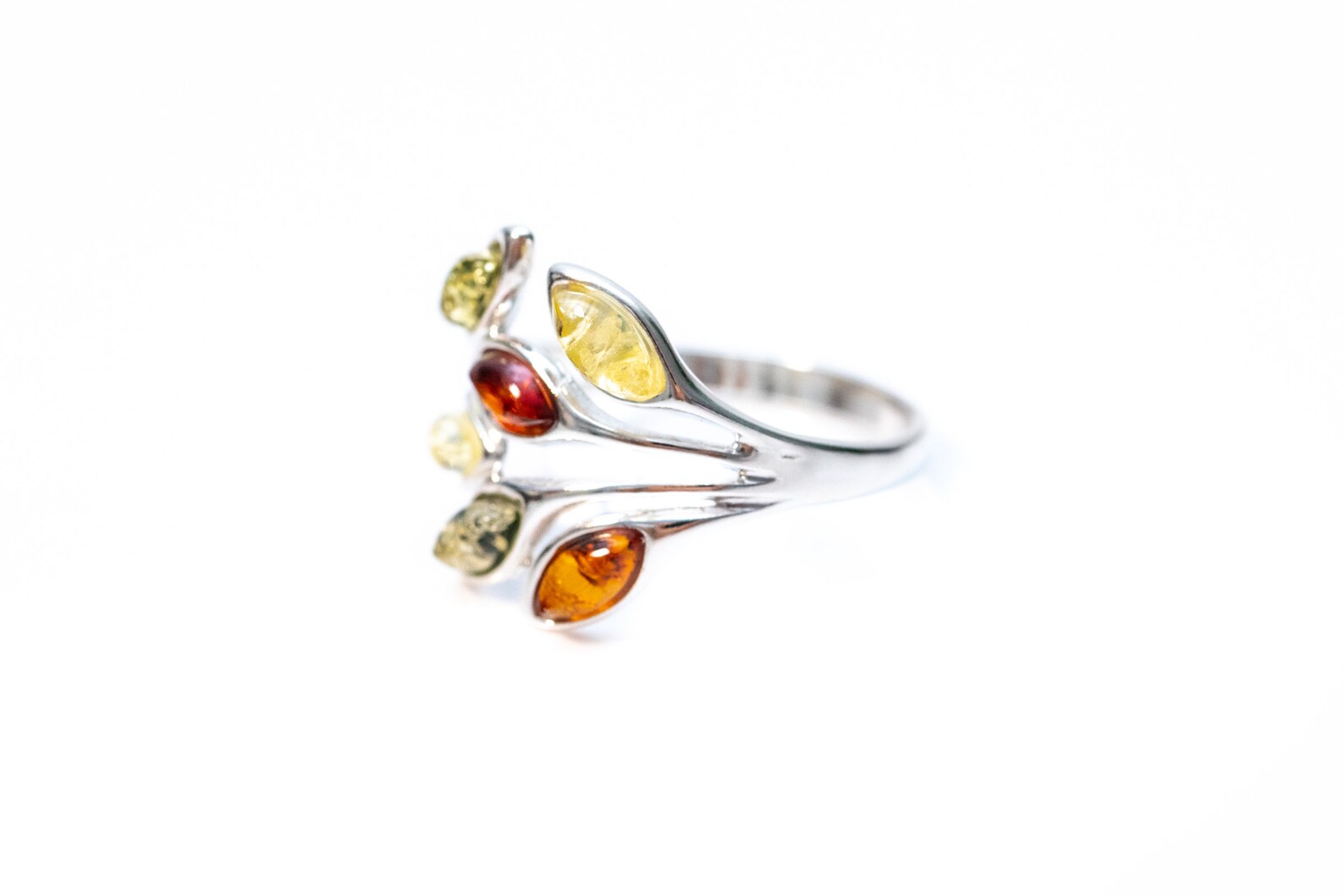 Multicolour Amber Floral Ring- Rings- Baltic Beauty