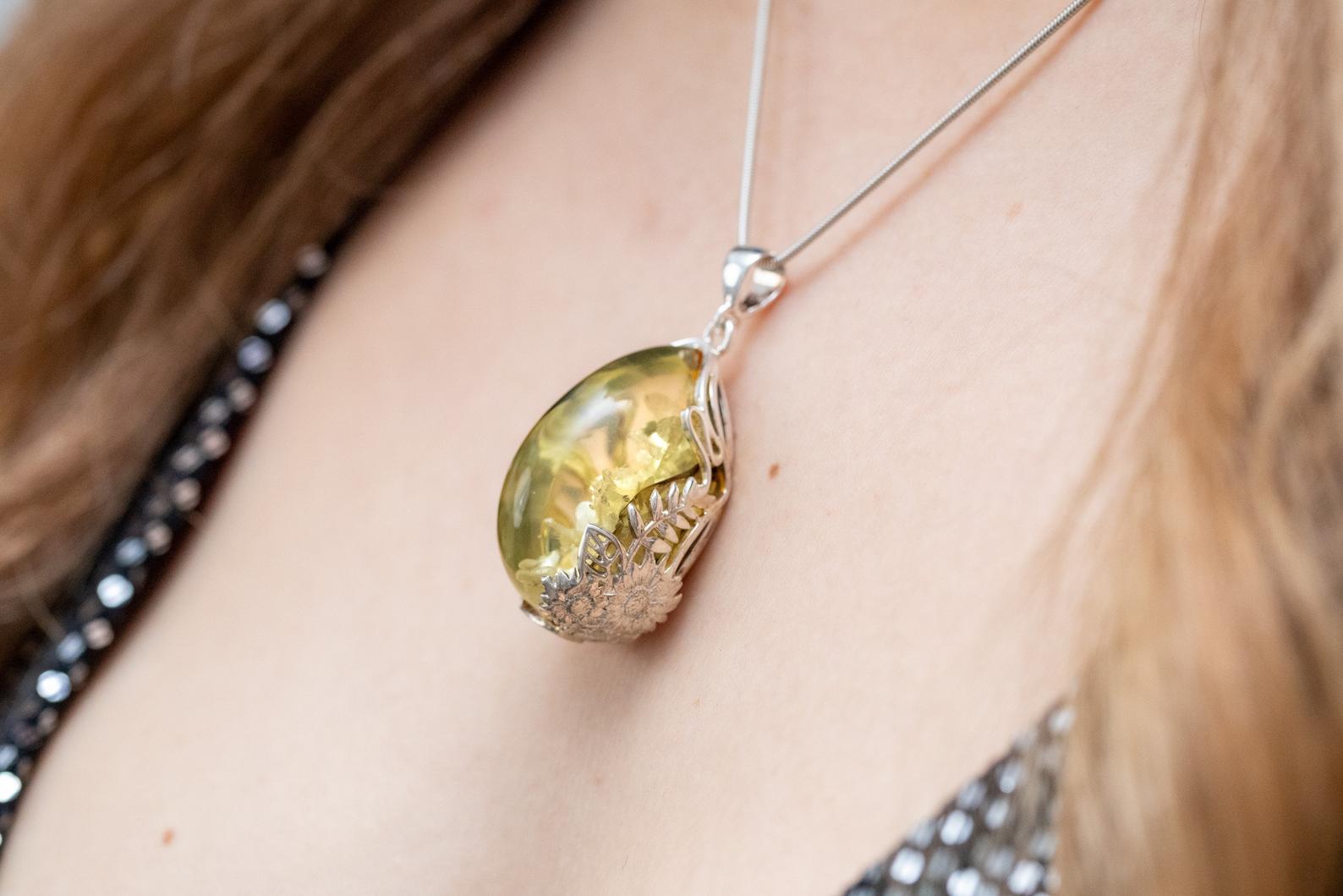 Handmade Pale Green Amber Pendant- Necklaces- Baltic Beauty