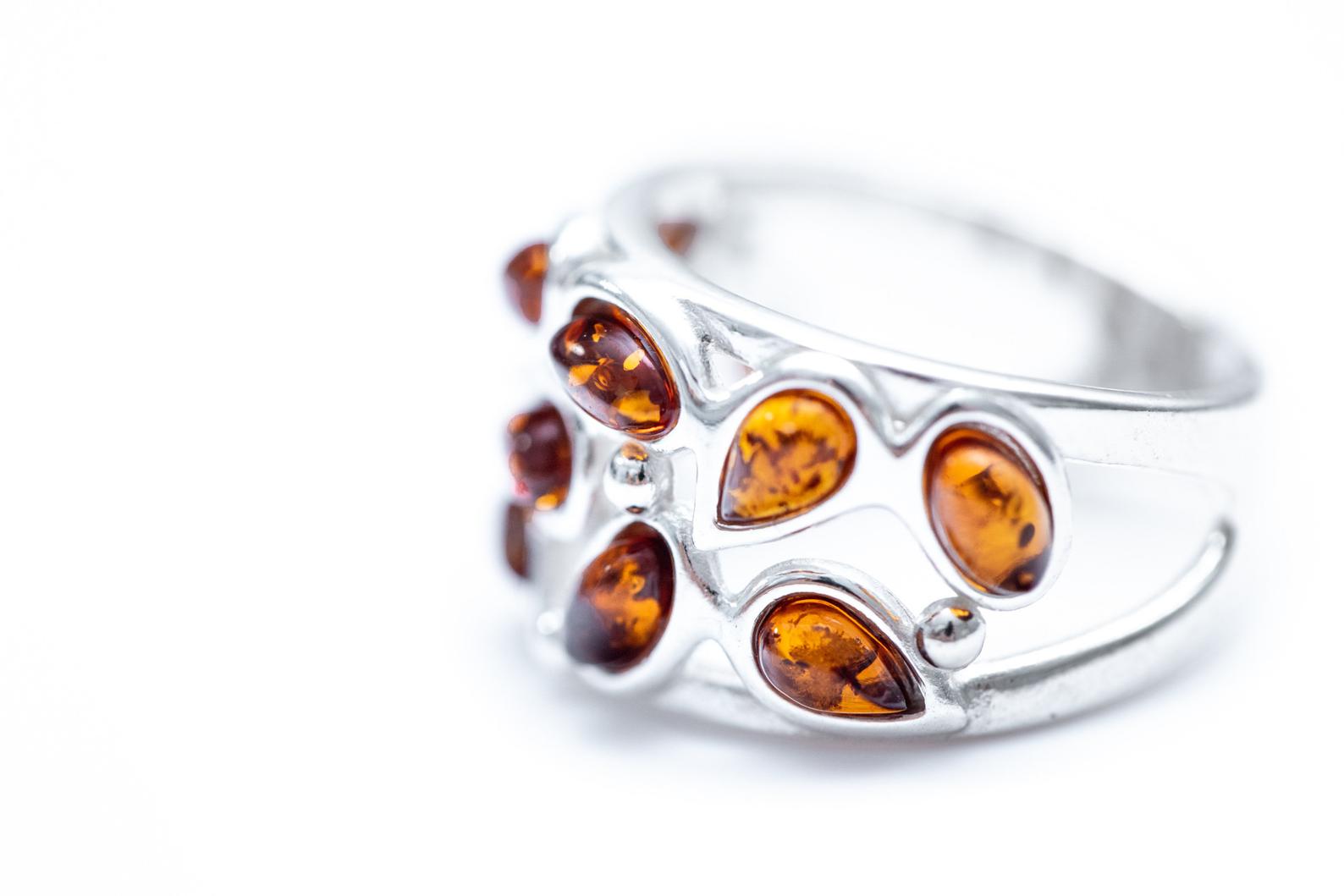 Floral Amber Cuff Ring- Rings- Baltic Beauty