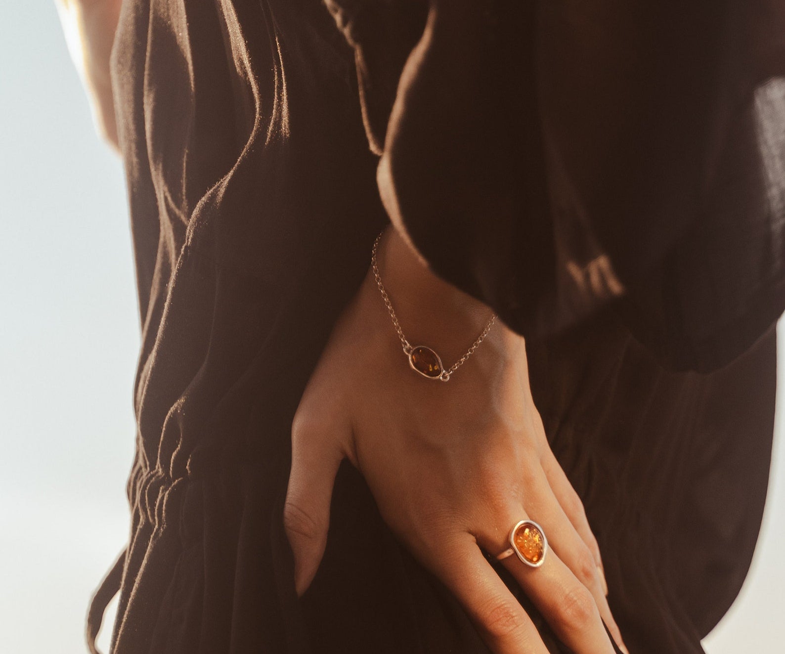 Amber ELEMENT Solitaire Adjustable Ring- Rings- Baltic Beauty