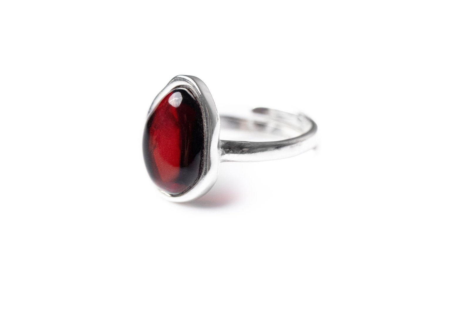 Cherry Amber ELEMENT Solitaire Adjustable Ring- Rings- Baltic Beauty