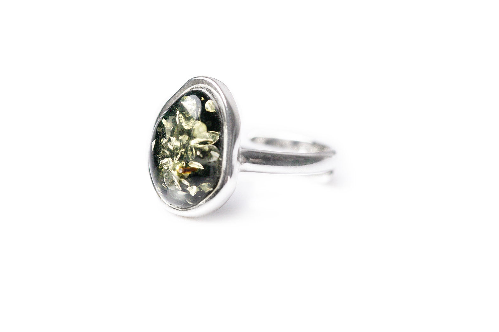 Green Amber ELEMENT Solitaire Adjustable Ring- Rings- Baltic Beauty