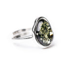 Green Amber ELEMENT Solitaire Adjustable Ring- Rings- Baltic Beauty