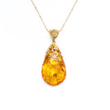 Gold Floral Accent Amber Droplet Pendant- Necklaces- Baltic Beauty