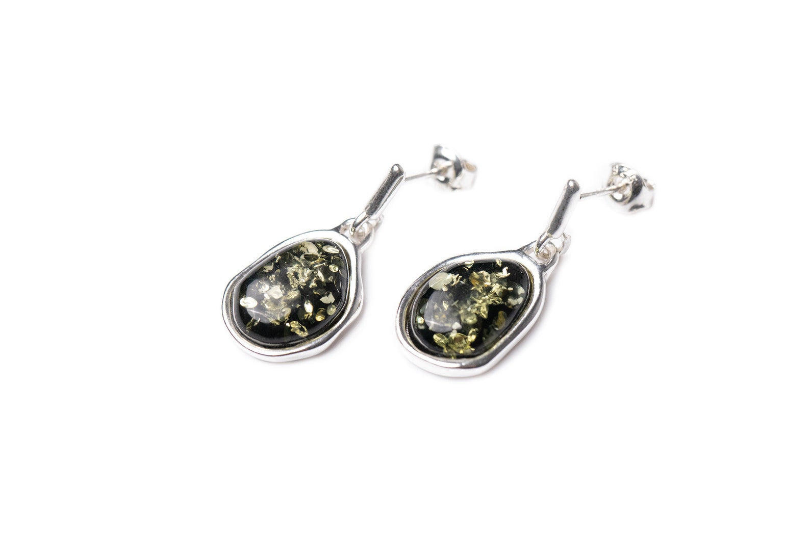 Green Amber ELEMENTS Drop Earrings- Earrings- Baltic Beauty