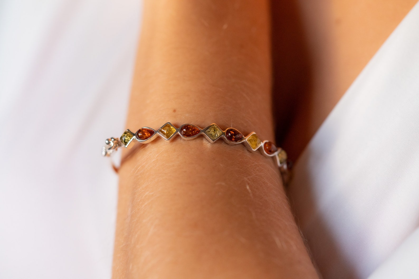 Multicolour Amber Geometric Bangle- Bangles- Baltic Beauty
