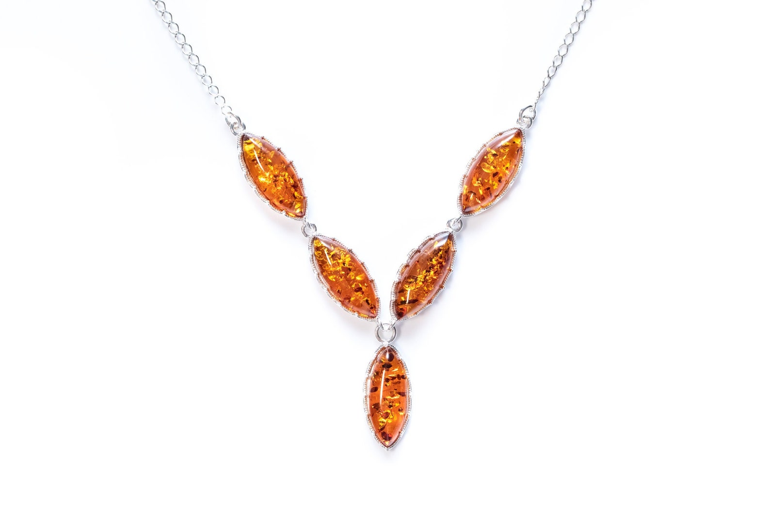Modern Y Necklace with Baltic Amber- Necklaces- Baltic Beauty