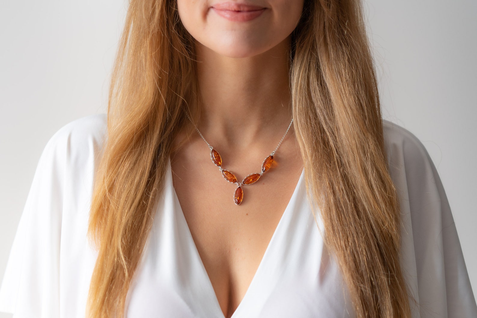 Modern Y Necklace with Baltic Amber- Necklaces- Baltic Beauty