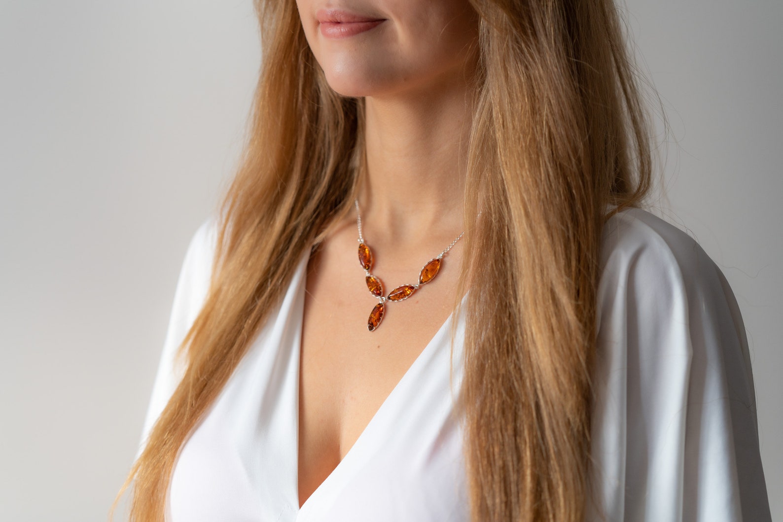 Modern Y Necklace with Baltic Amber- Necklaces- Baltic Beauty