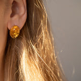 Oval Citrus Amber and Gold Stud Earrings- Earrings- Baltic Beauty