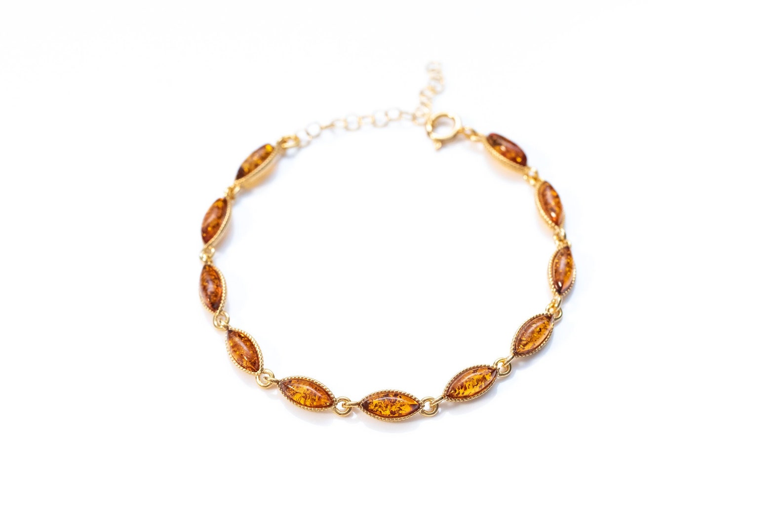 Dainty Amber and Gold Plated Silver Bracelet- Bracelets- Baltic Beauty