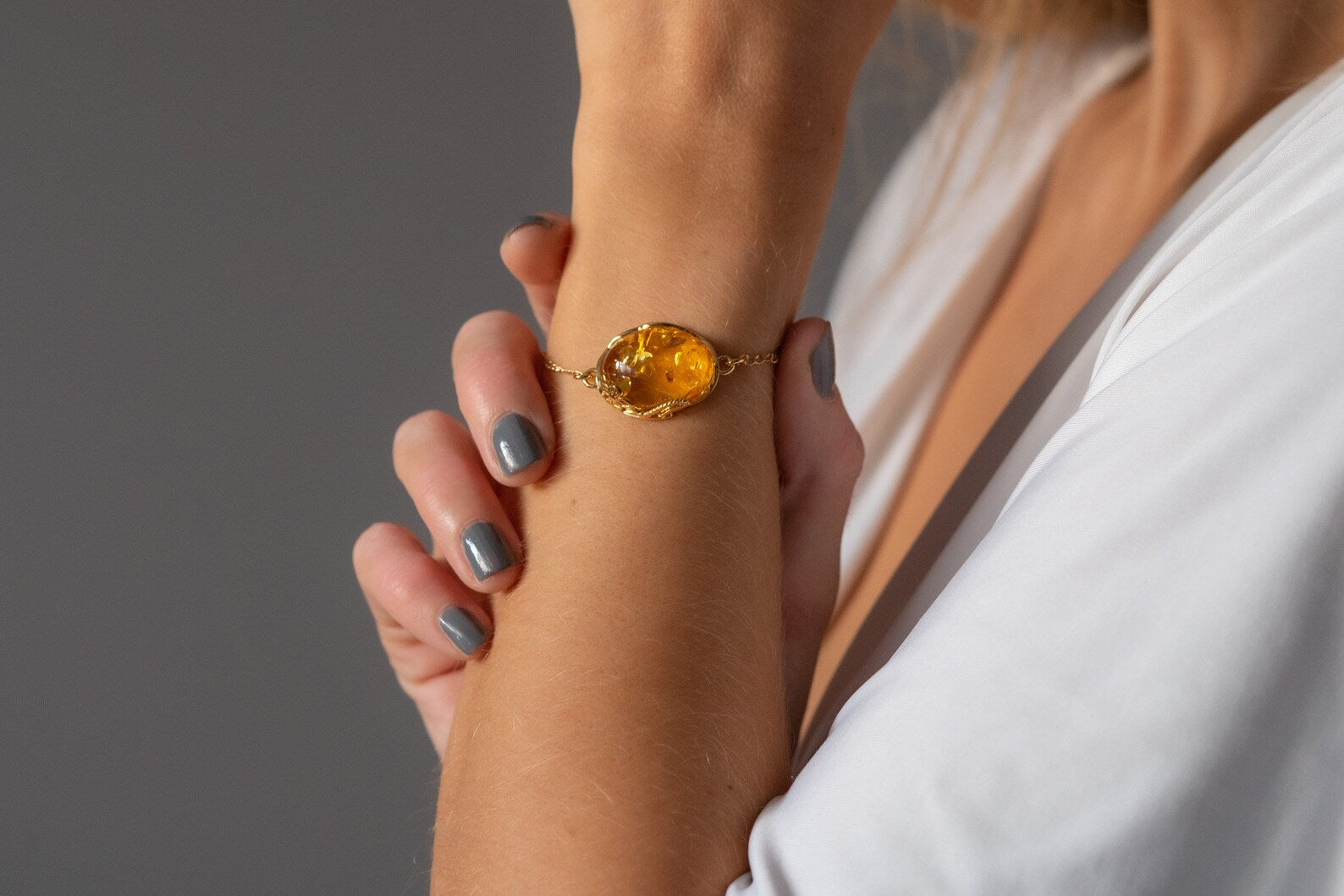 Citrus Amber and Gold Plated Silver Bracelet- Bracelets- Baltic Beauty