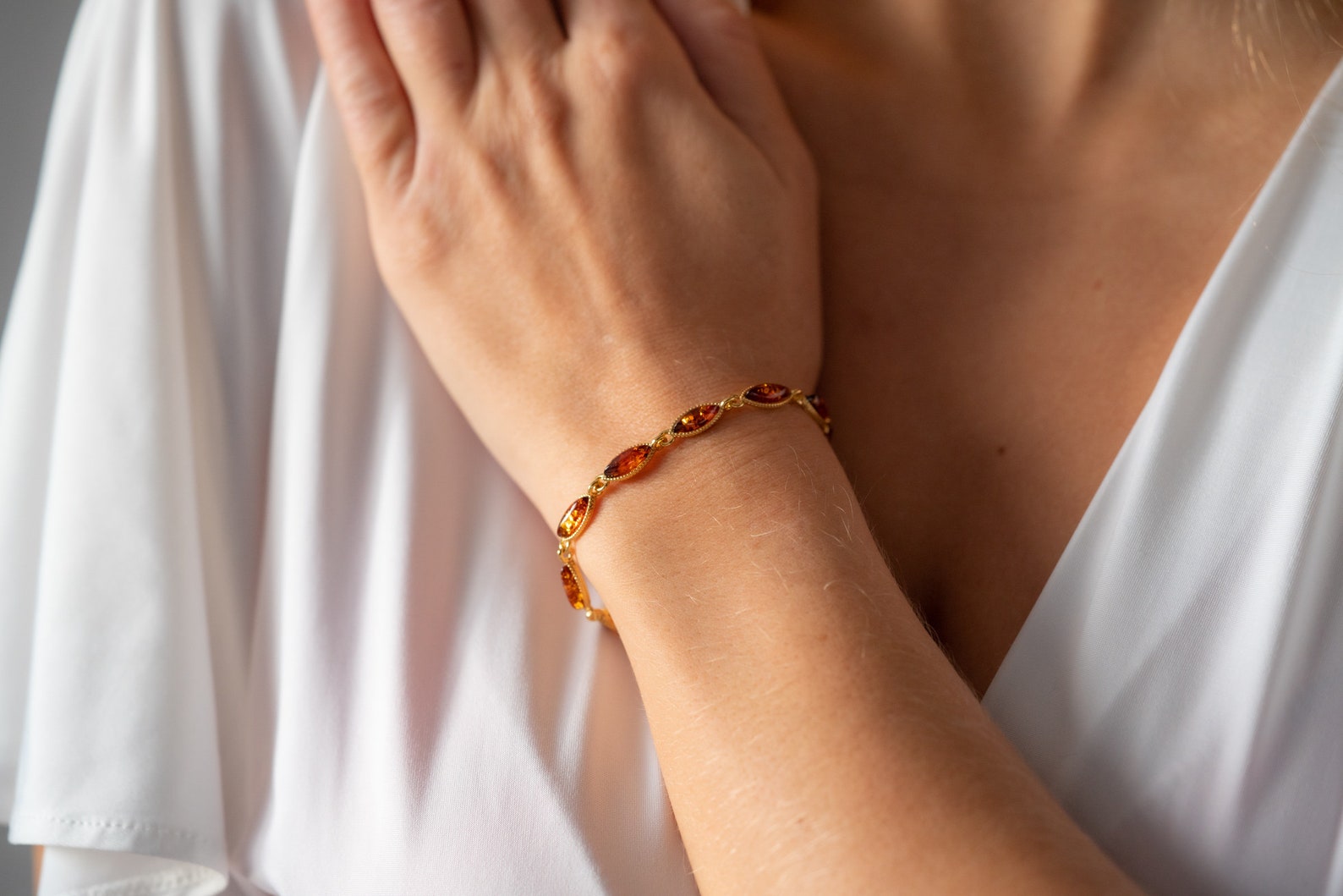 Dainty Amber and Gold Plated Silver Bracelet- Bracelets- Baltic Beauty